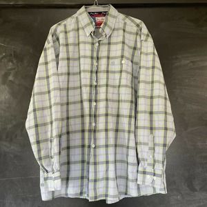 Wrangler George Strait Cowboy Cut Blue Green Plaid Mens Button Down Shirt XXL